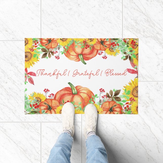 Felpudo Agradecidos Agradecidos Rústicos Floral de calabaz (Interior)