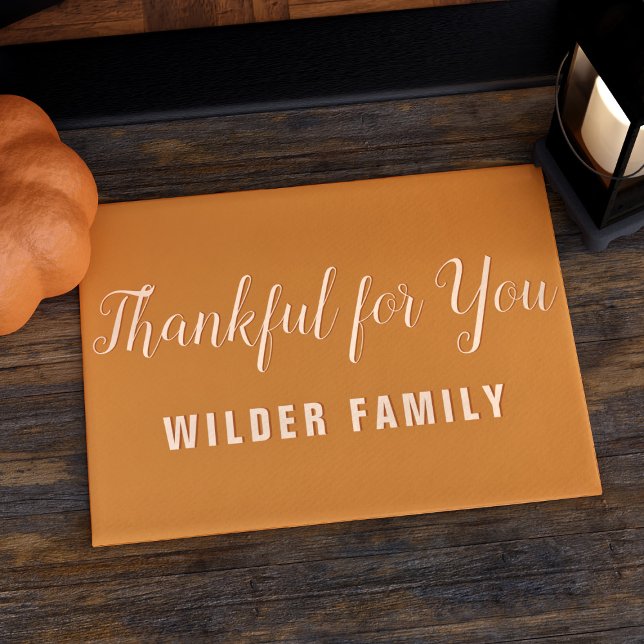 Felpudo Agradecimiento Por Su Nombre Familiar Naranja Fall (Thankful for You doormat with space for family name. Perfect addition to your Thanksgiving decor)