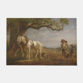 Felpudo Agricultores descansando en un campo con caballos 