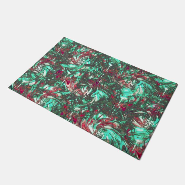 Felpudo Aguamarina y rojo manchados, sucios de negro oscur (Angular)