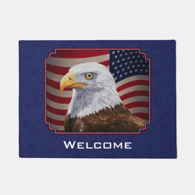 Felpudo Águila calva americana y azul bandera (Anverso)