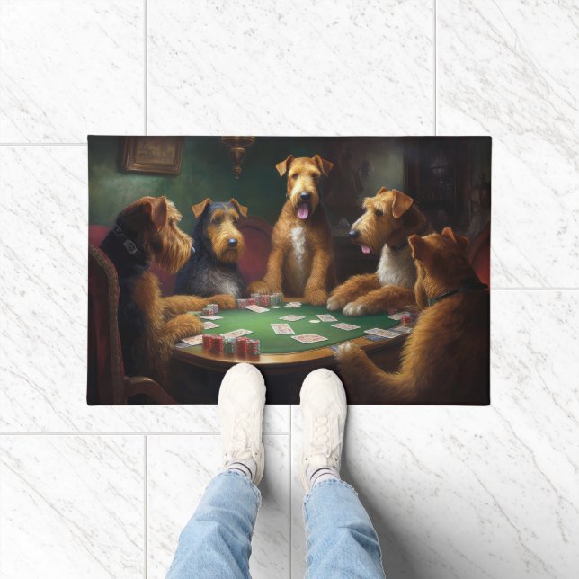 Felpudo Airedale Dogs Jugando al Arte de Poker (Interior)