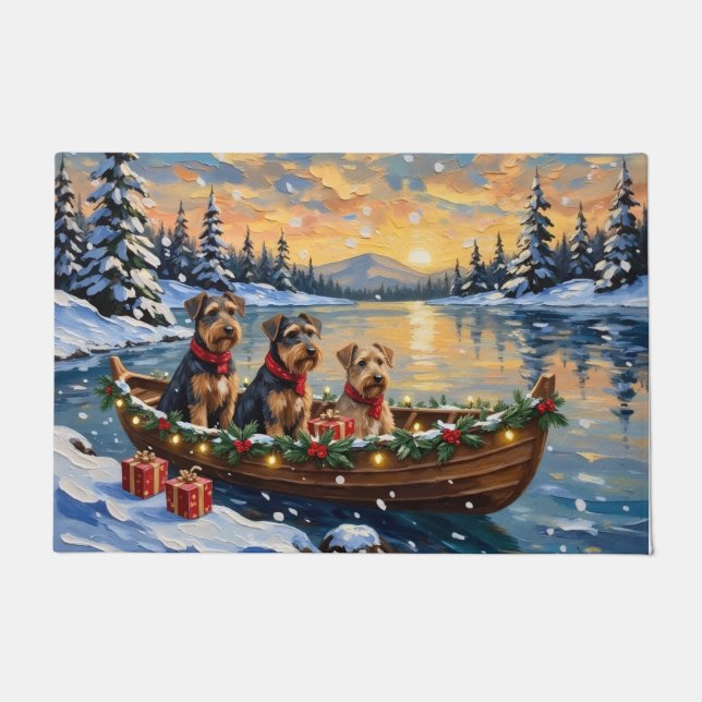 Felpudo Airedale Terrier Christmas Boat Holiday (Anverso)