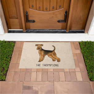 Felpudo Airedale Terrier Cute Cartog Perro Y Nombre Beige