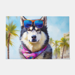 Felpudo Alaskan Malamute en la playa, regalo de verano