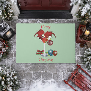Felpudo Alegría de la Fiesta de Navidad Cóctel Dragón Rojo