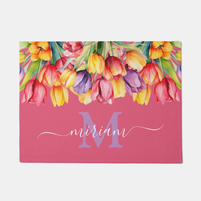 Felpudo Alfombrilla de auto de cocina de lujo: flores de p (Anverso)