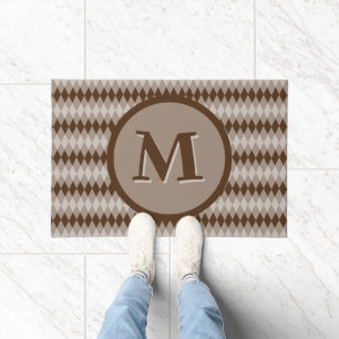 Felpudo Alfombrilla - Patrón de Argyle en Marrón con Monog