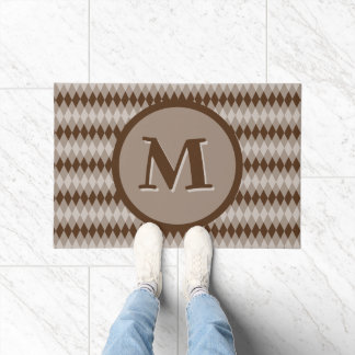 Felpudo Alfombrilla - Patrón de Argyle en Marrón con Monog