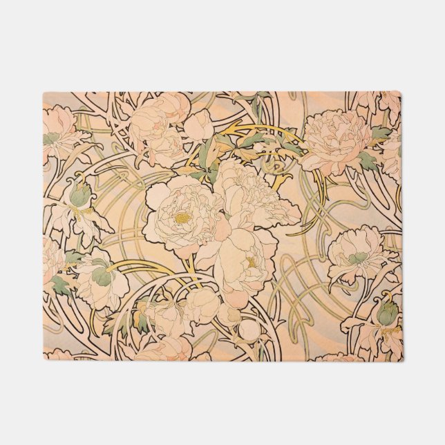 Felpudo Alfonse Mucha Art Nouveau Peonies (Anverso)