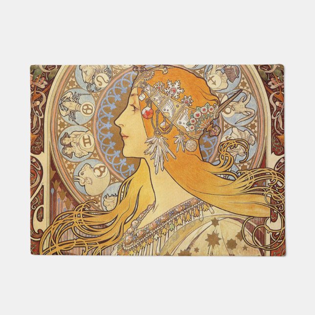 Felpudo Alfonse Mucha Zodiac Art Nouveau Mujer (Anverso)