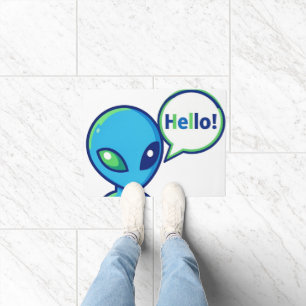 Felpudo Alienígena azul lindo diciendo hola