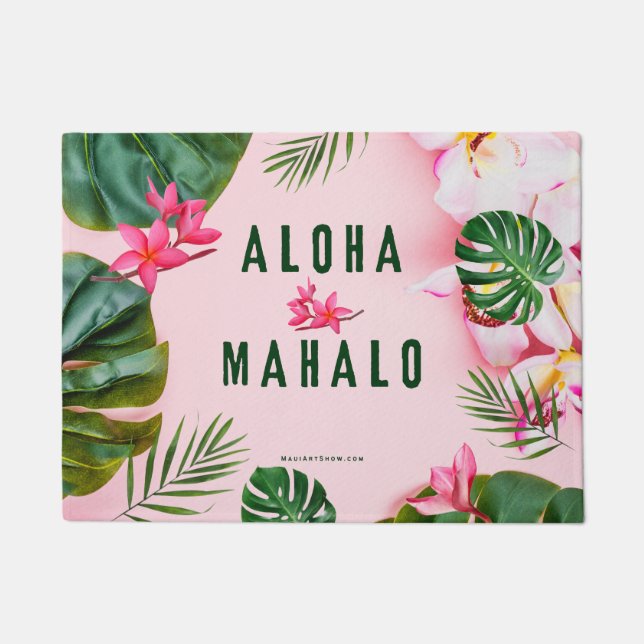 FELPUDO ALOHA Y MAHALO - VERDE ROSA - GRUPO DE MAT DE PUER (Anverso)