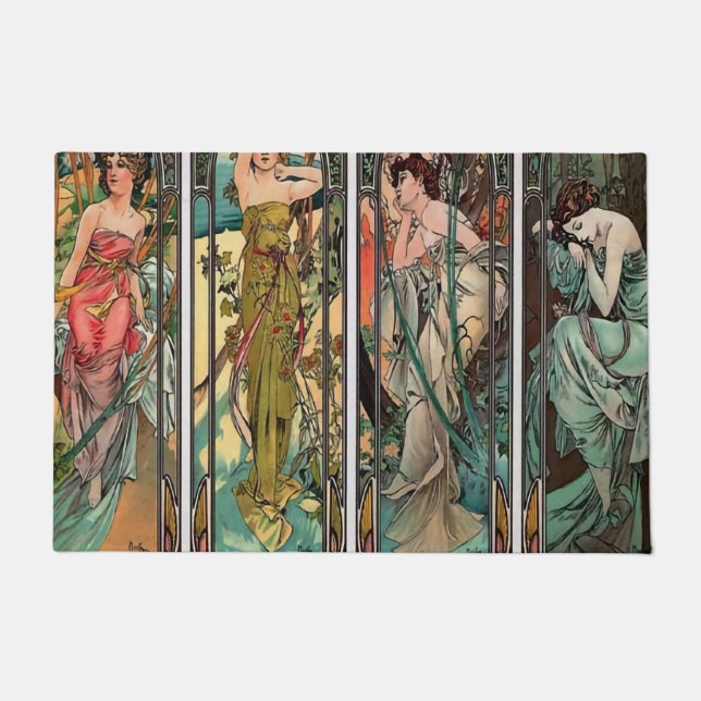 Felpudo Alphonse Mucha arte, art nouveau, vintage, hembras (Anverso)