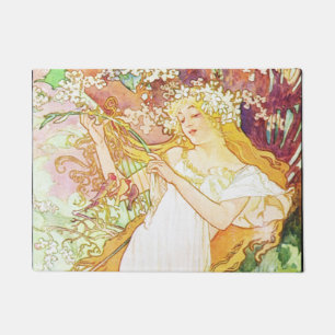 Felpudo Alphonse Mucha Spring Floral Vintage Art Nouveau