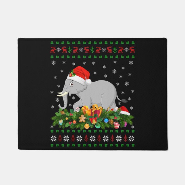 Felpudo amante de los animales elefantes santa hat elefant (Anverso)