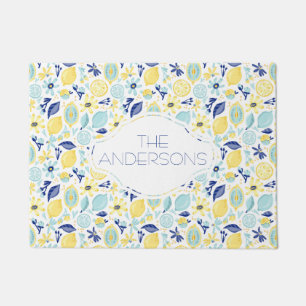 Felpudo Amarillo Lemones Casa Verde y Azul Personalizada