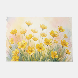 Felpudo Amarillo Soleado Wildflower Acuarela