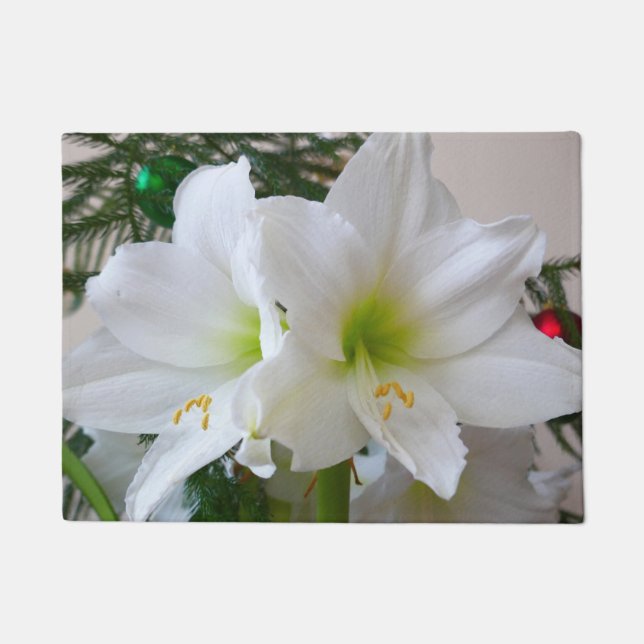 Felpudo Amaryllis blanco y árbol de Navidad (Anverso)