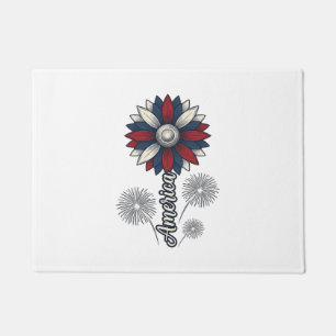Felpudo América Patriótica Flor Fuegos Artificiales Diseño