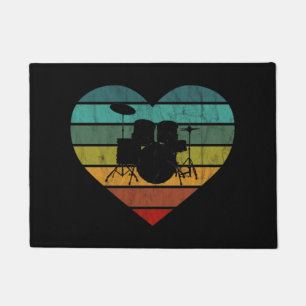 Felpudo Amo Los Tambores Corazón Retro