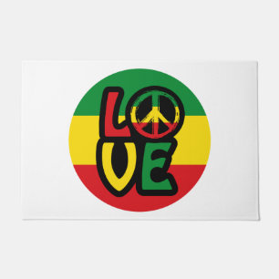 Felpudo AMOR con símbolo de paz, estilo reggae