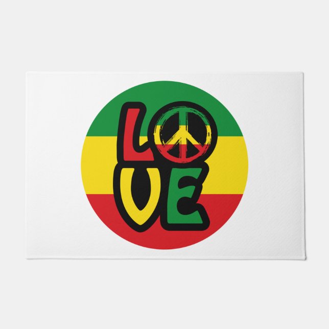 Felpudo AMOR con símbolo de paz, estilo reggae (Anverso)