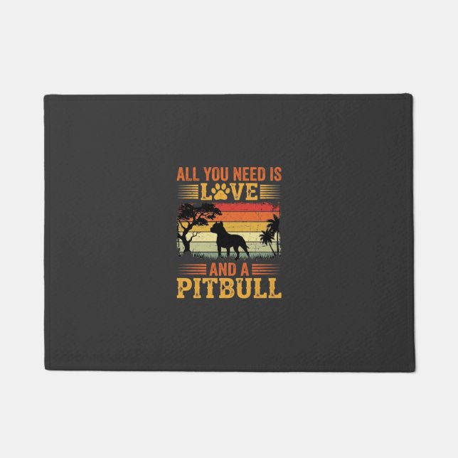 Felpudo Amor de Pitbull Atardecer Retro Perro (Anverso)