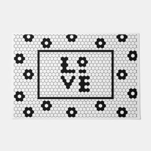 Felpudo Amor Diseño de mosaicos geométricos en blanco y ne