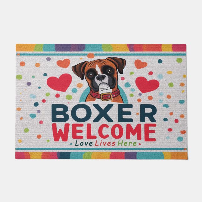Felpudo Amor vive aquí - Bienvenida del perro Boxer (Anverso)