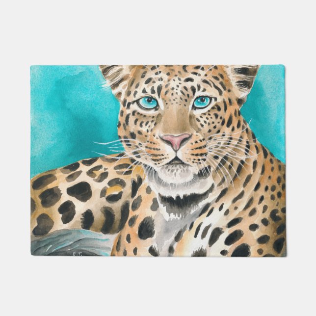 Felpudo Amur Leopard Watercolor Art (Anverso)