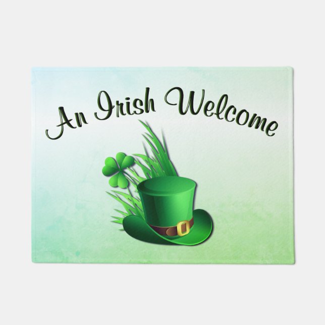 Felpudo An Irish Touch Leprechaun Clove Hat in Grass (Anverso)
