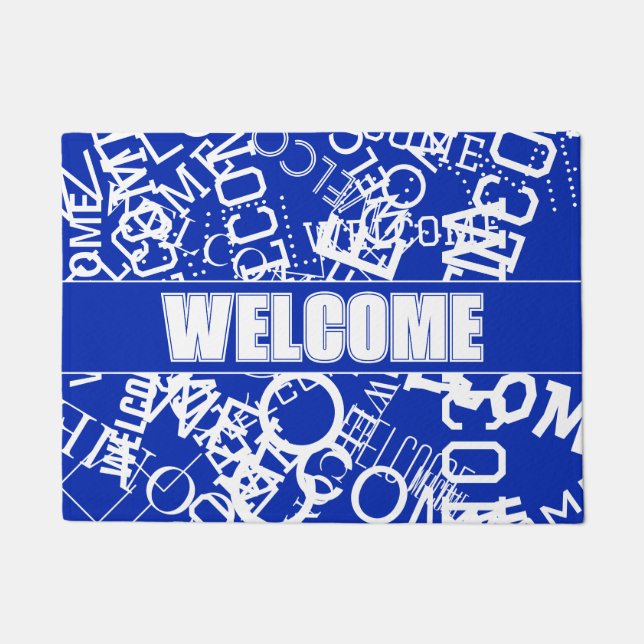 Felpudo Añadir cualquier collage de texto En azul y blanco (Anverso)