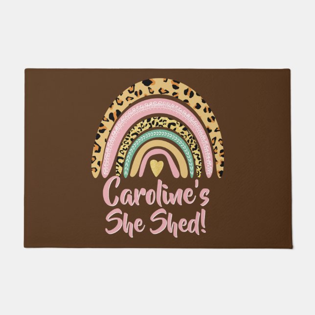 Felpudo Añadir nombre a ella Leopardo Shed Imprimir corazó (Anverso)