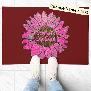 Felpudo Añadir nombre cambiar texto Shed Sunflower rosado