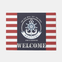 Felpudo Ancla náutica,Rueda, Azul marino,Bandas rojas