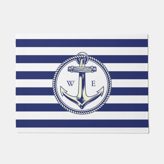 Felpudo Ancre nautique Bleu marine Rayures (Anverso)