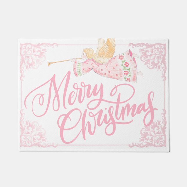 Felpudo Ángel de Navidad de Rosa Pastel (Anverso)