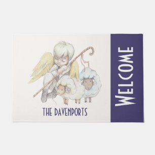 Felpudo Angel Shepherd con la bienvenida pastoral de los l