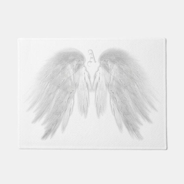 Felpudo ANGEL WINGS Monograma Personalizado blanco (Anverso)