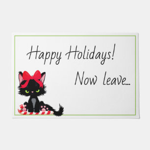 Felpudo Angry Kitty Con Bow Felices Fiestas Ahora Vete