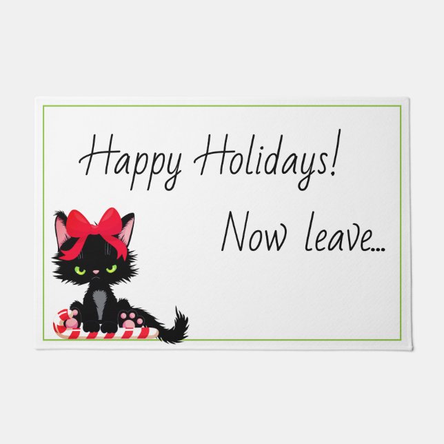 Felpudo Angry Kitty Con Bow Felices Fiestas Ahora Vete (Anverso)