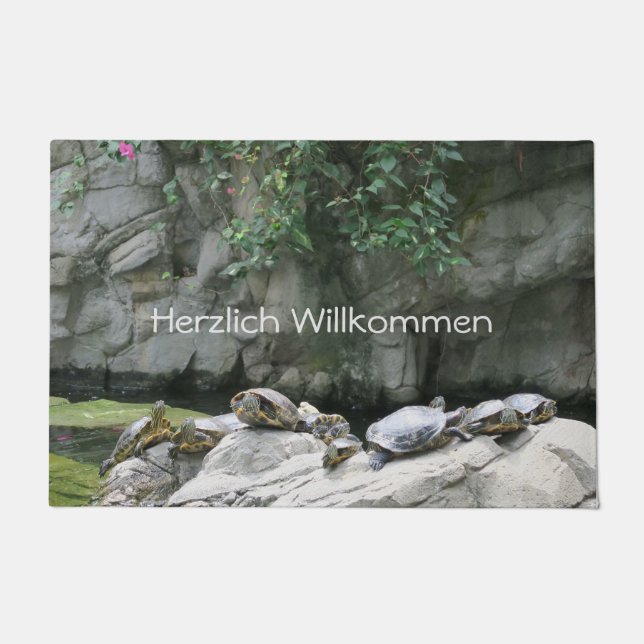 Felpudo animales, agua, tortugas, piedras, flores, natural (Anverso)