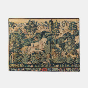 Felpudo ANIMALES DE FANTASÍA, CABALLOS, Flora verde azul 