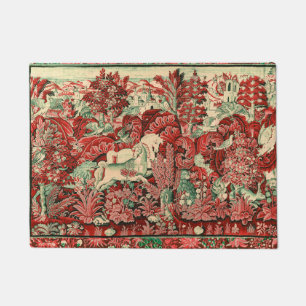 Felpudo ANIMALES DE FANTASÍA, CABALLOS, Flora Verde Roja