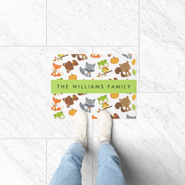 Felpudo Animales de Woodland, Animales Forestales, Tu Nomb (Interior)