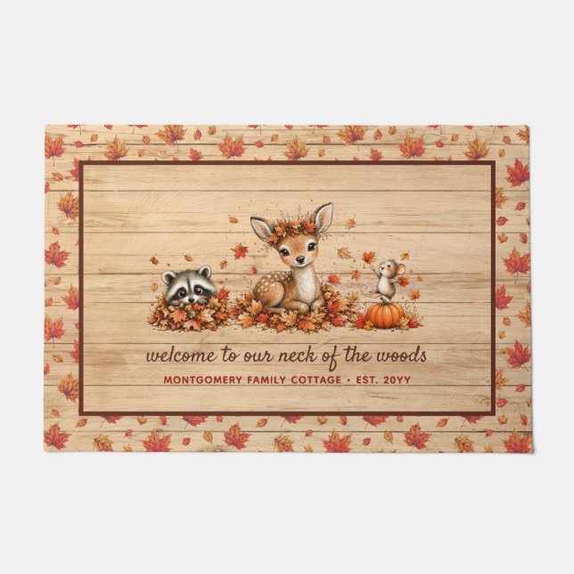Felpudo Animales Divertidos de Bosque Otoñal Personalizado (Anverso)