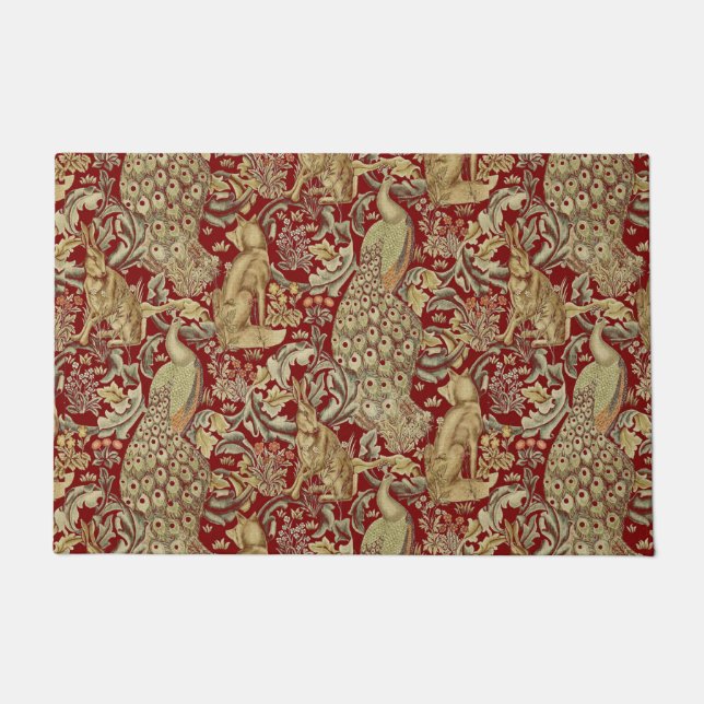 FELPUDO ANIMALES FORESTALES, FOX, PEACOCK, CUIDADO EN FLOR (Anverso)