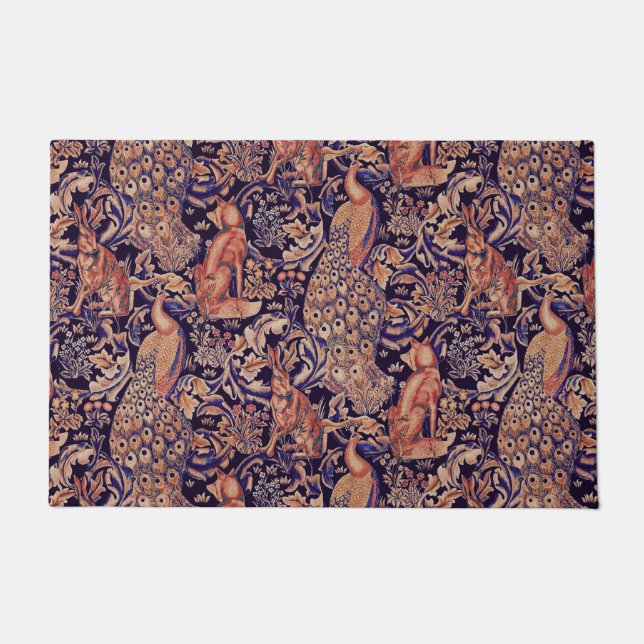 FELPUDO ANIMALES FORESTALES, FOX, PEACOCK, HARE PINK BLUE  (Anverso)