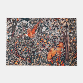 Felpudo ANIMALES FORESTALES Pheasant,Fox,Floral roja blanc